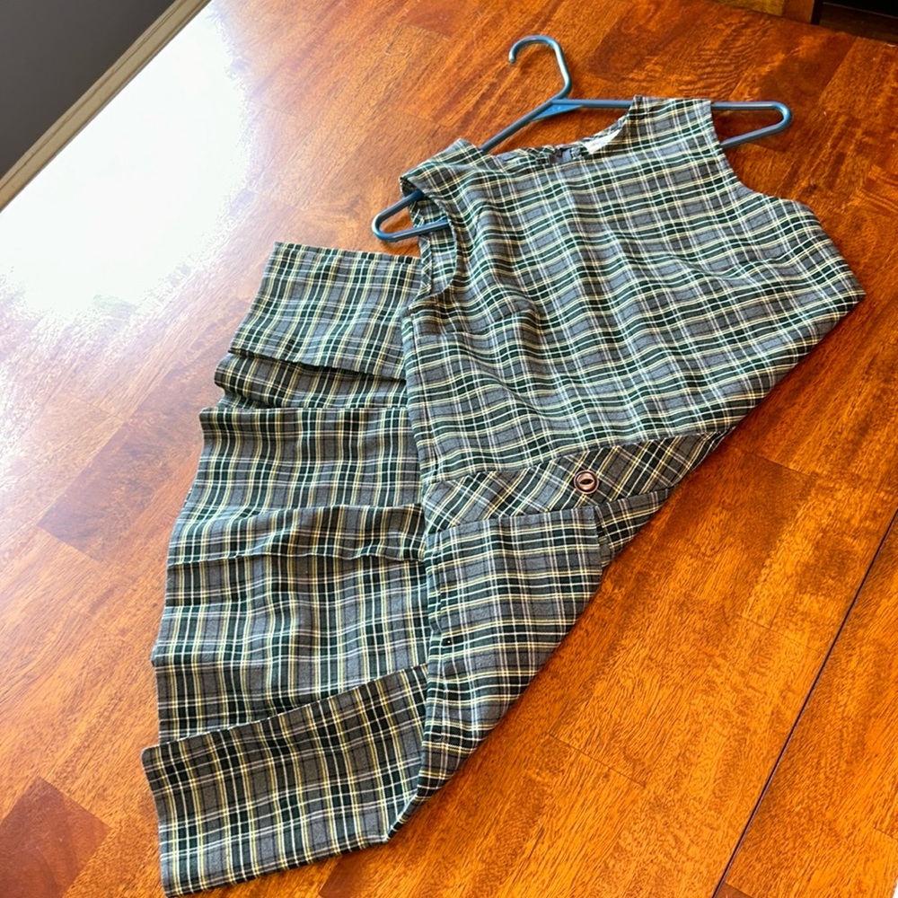 Green Plaid Uniform Pleated Jumper